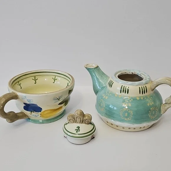 Tracy Porter Hand Painted Tea for One Teapot & Cup Vintage Pear Design Decor